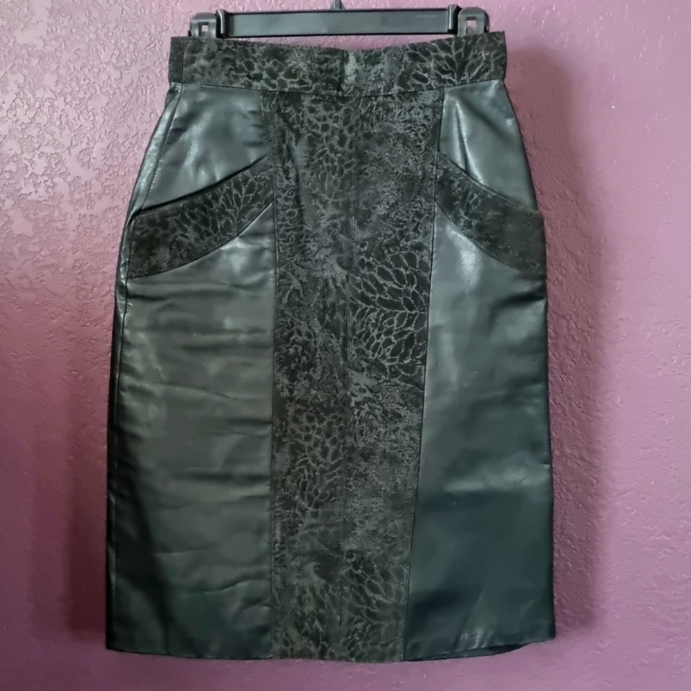 Vintage 80s genuine Leather Midi Skirt